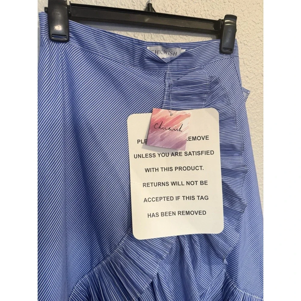 Chicwish Ruffle Tiered Frill Hem Skirt In Blue & White Stripes Size Small NWT